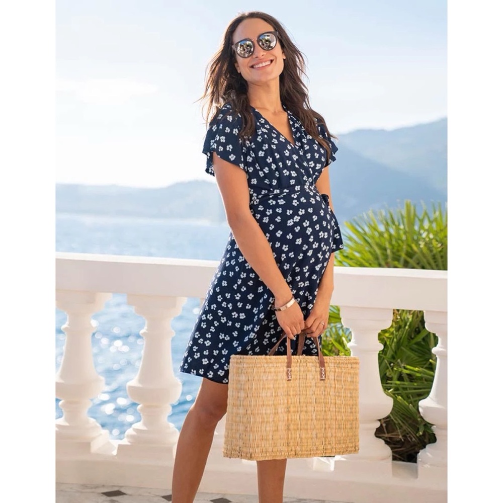 Seraphine Navy and White Floral Wrap Midi Dress